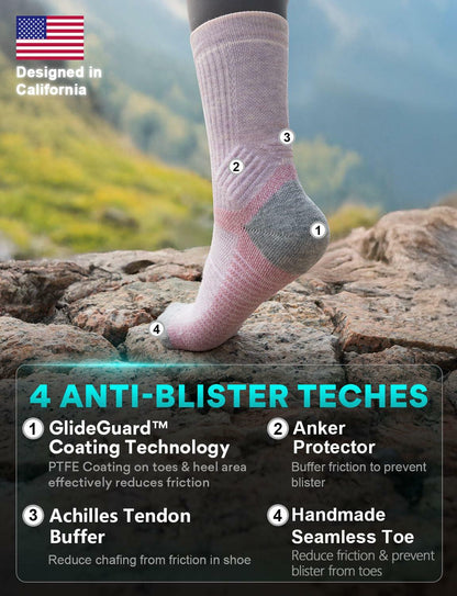 Juclise Womens Merino Wool Hiking Socks Lightweight Cushioned CrewToe Reinforced