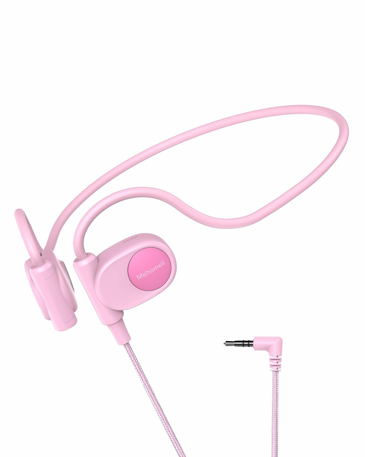 Mehomeli Kid Air Conduction Open Ear Headphones Wired 3.5mm Jack Pink