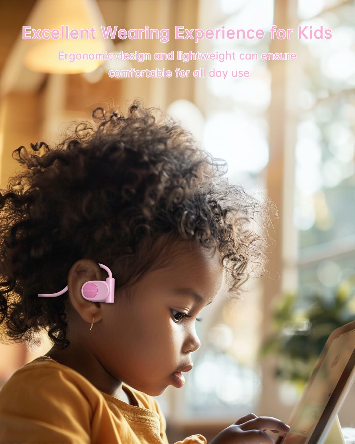 Mehomeli Kid Air Conduction Open Ear Headphones Wired 3.5mm Jack Pink