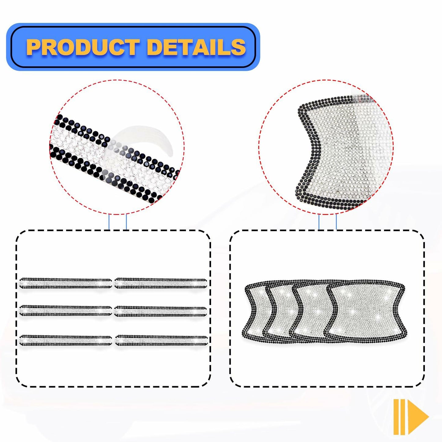 KEVWR 10pcs Bling Rhinestone Car Door Handle Stickers Protective Film Colorful