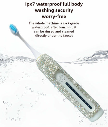 VFUIFRYI Electric Toothbrush Silver Bling 3 Heads 6 Modes Portable