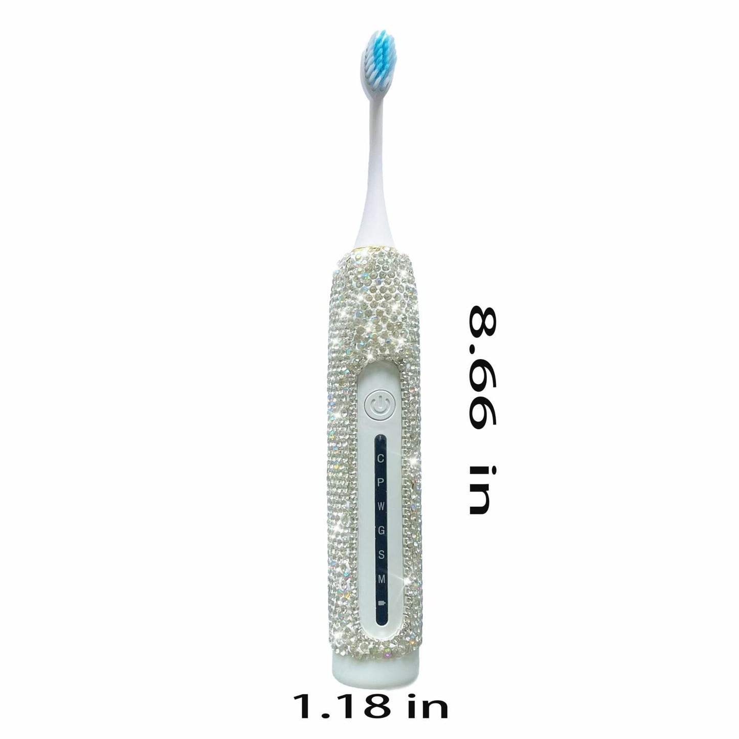 VFUIFRYI Electric Toothbrush Silver Bling 3 Heads 6 Modes Portable