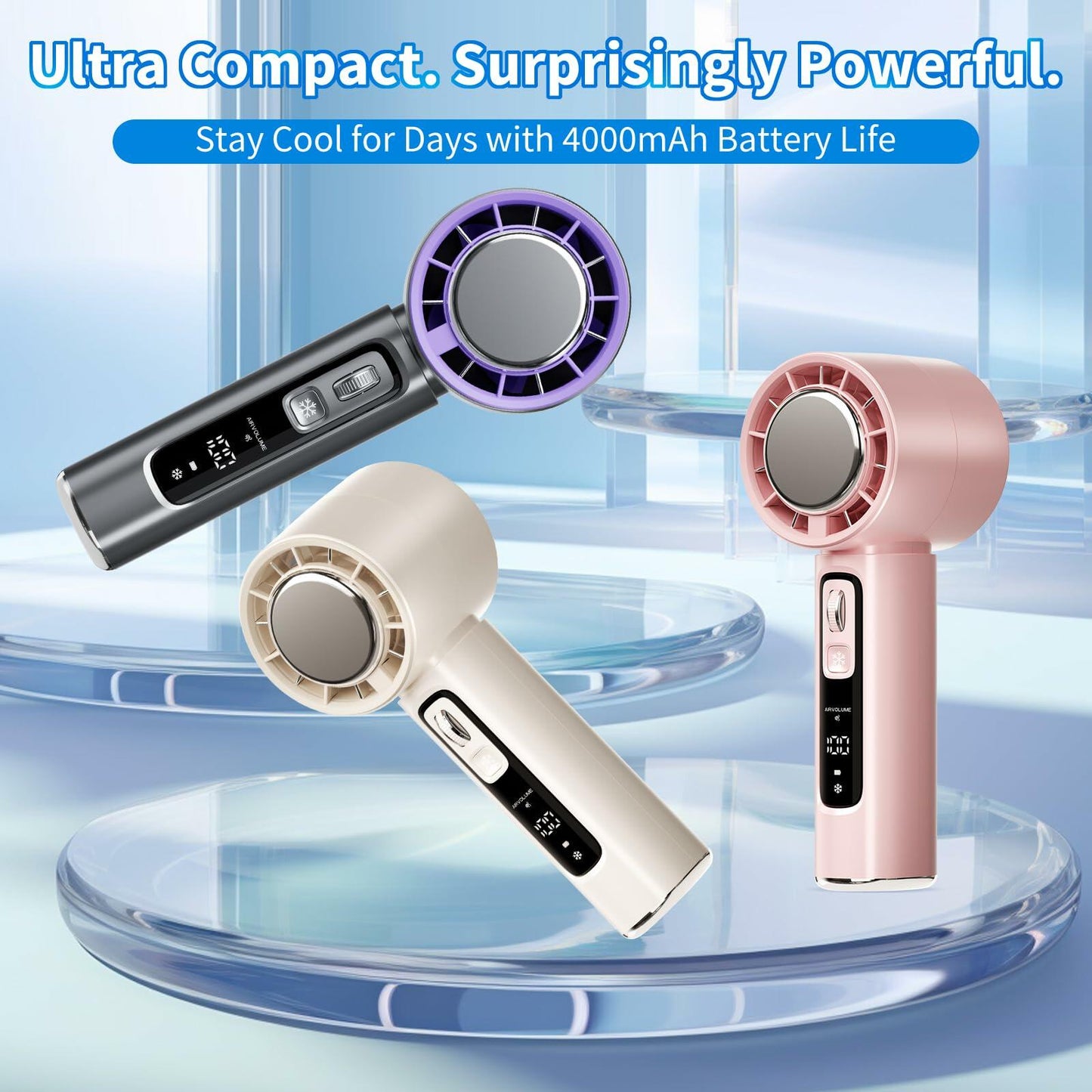Procci Portable Handheld Fan with Cooling Plate 4000mAh LCD Display Pink