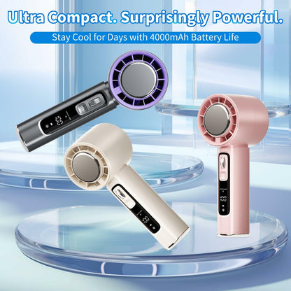 Procci Portable Handheld Fan with Cooling Plate 4000mAh LCD Display Pink