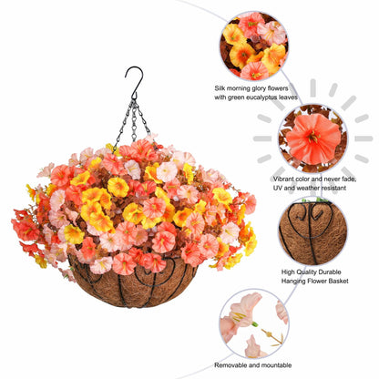 Ivydale Artificial FallFlowers Basket Silk Morning Glory Eucalyptus UV Resistant