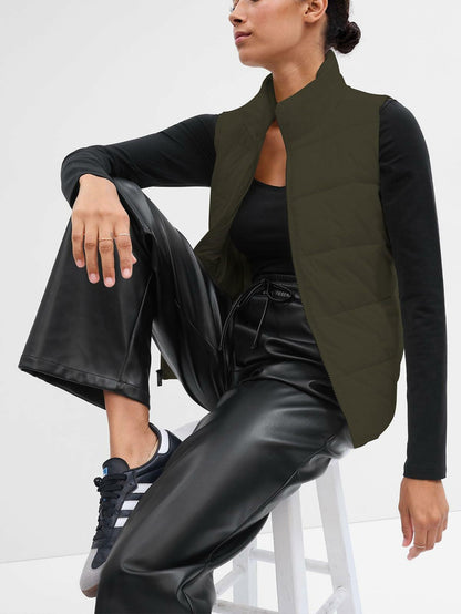 Mlgaril Women Winter Crop Army Green Puffer Vest Lightweight Warm Size S