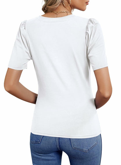 DOROSE Women's V Neck Short Sleeve Casual T Shirt White Size L
