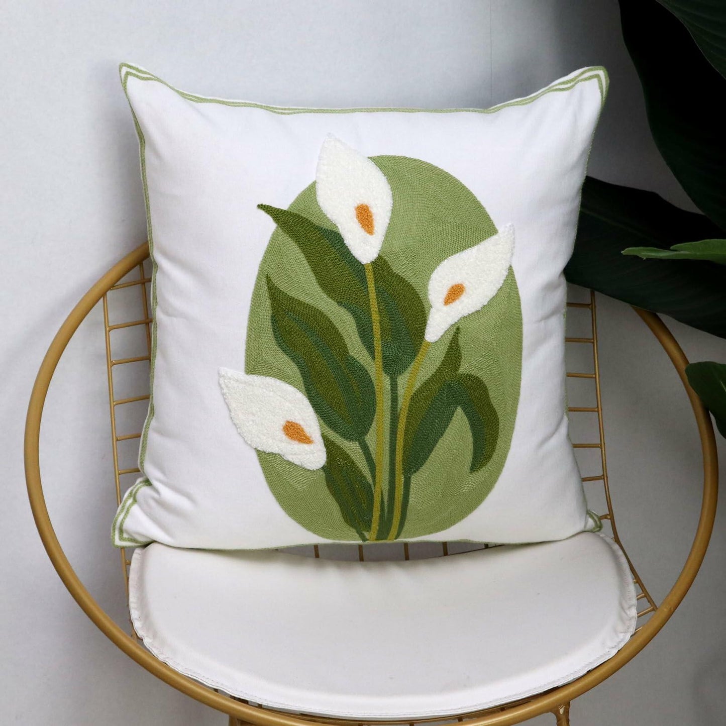 Pilmandu Embroidered Throw Pillow Covers 18x18 Calla Floral Pack of 2