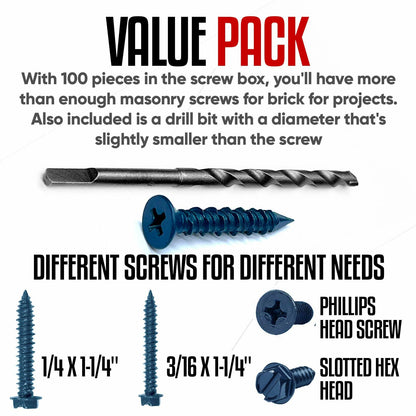 Grrrgooo 3/16x1-1/4" Slotted Hex Washer Concrete Screws Steel 100 Count