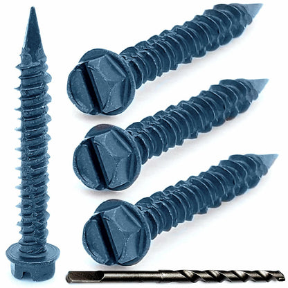 Grrrgooo 3/16x1-1/4" Slotted Hex Washer Concrete Screws Steel 100 Count