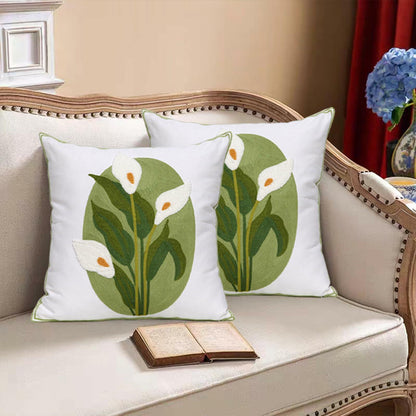 Pilmandu Embroidered Throw Pillow Covers 18x18 Calla Floral Pack of 2