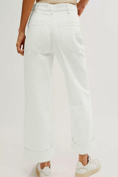 Allimy Womens High Waisted Wide Leg Cargo Jeans White Size 16