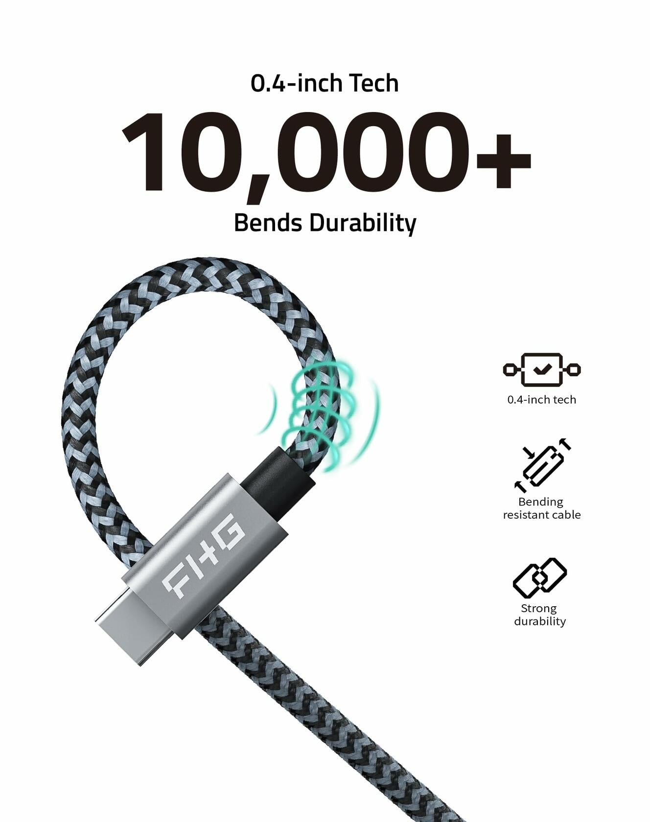 FHG USB 3.0 to USB-C Cable 3.3FT 2Pack Nylon Braided Fast Charging Black