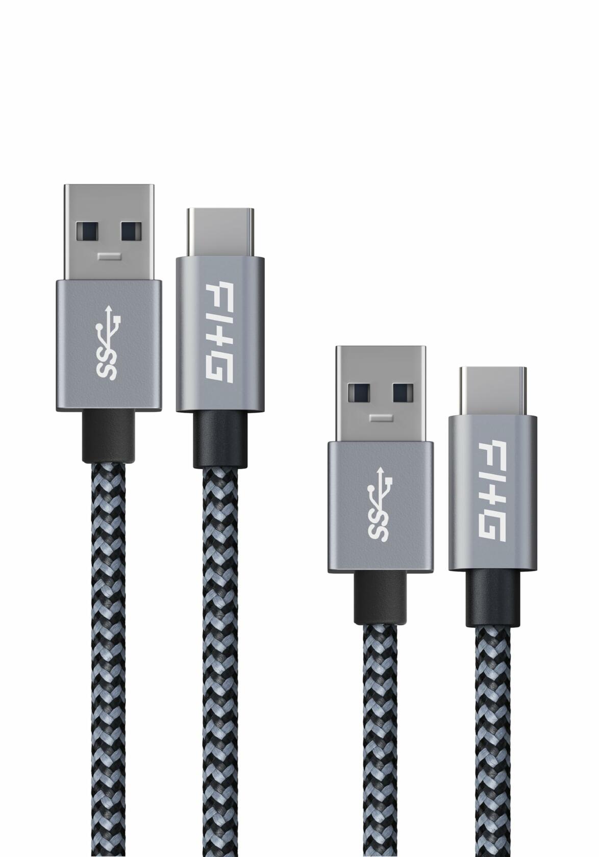 FHG USB 3.0 to USB-C Cable 3.3FT 2Pack Nylon Braided Fast Charging Black