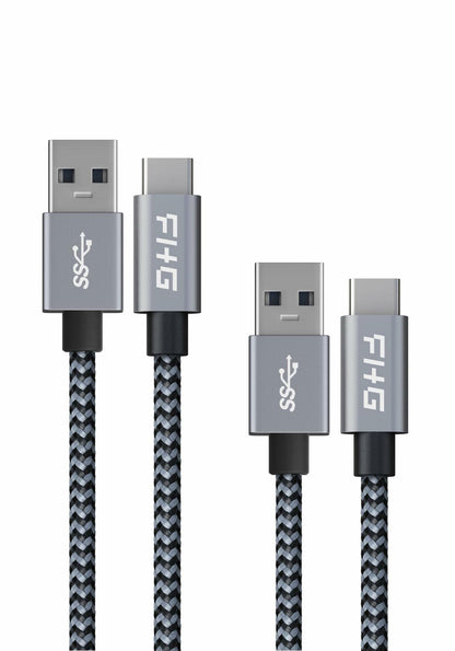 FHG USB 3.0 to USB-C Cable 3.3FT 2Pack Nylon Braided Fast Charging Black