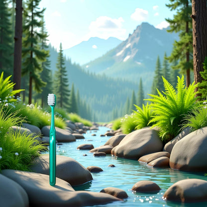 Calsgkspray Green Wide Head Fine Bristle Portable Manual Toothbrush