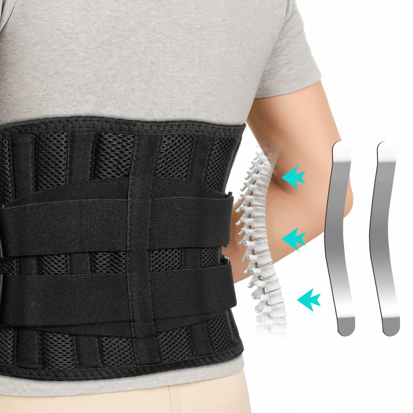 Ebullient Assimilate Adjustable Lumbar Back Brace Black/Silver Size S