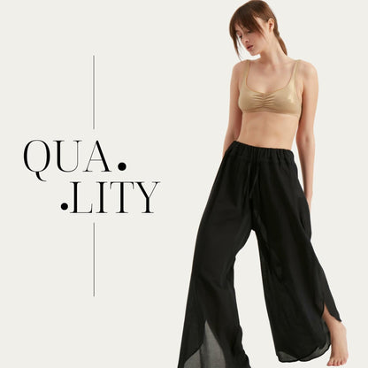 TUBANUR Women's Wide Leg Elastic Waist Slit Loose Pants Black Size XS