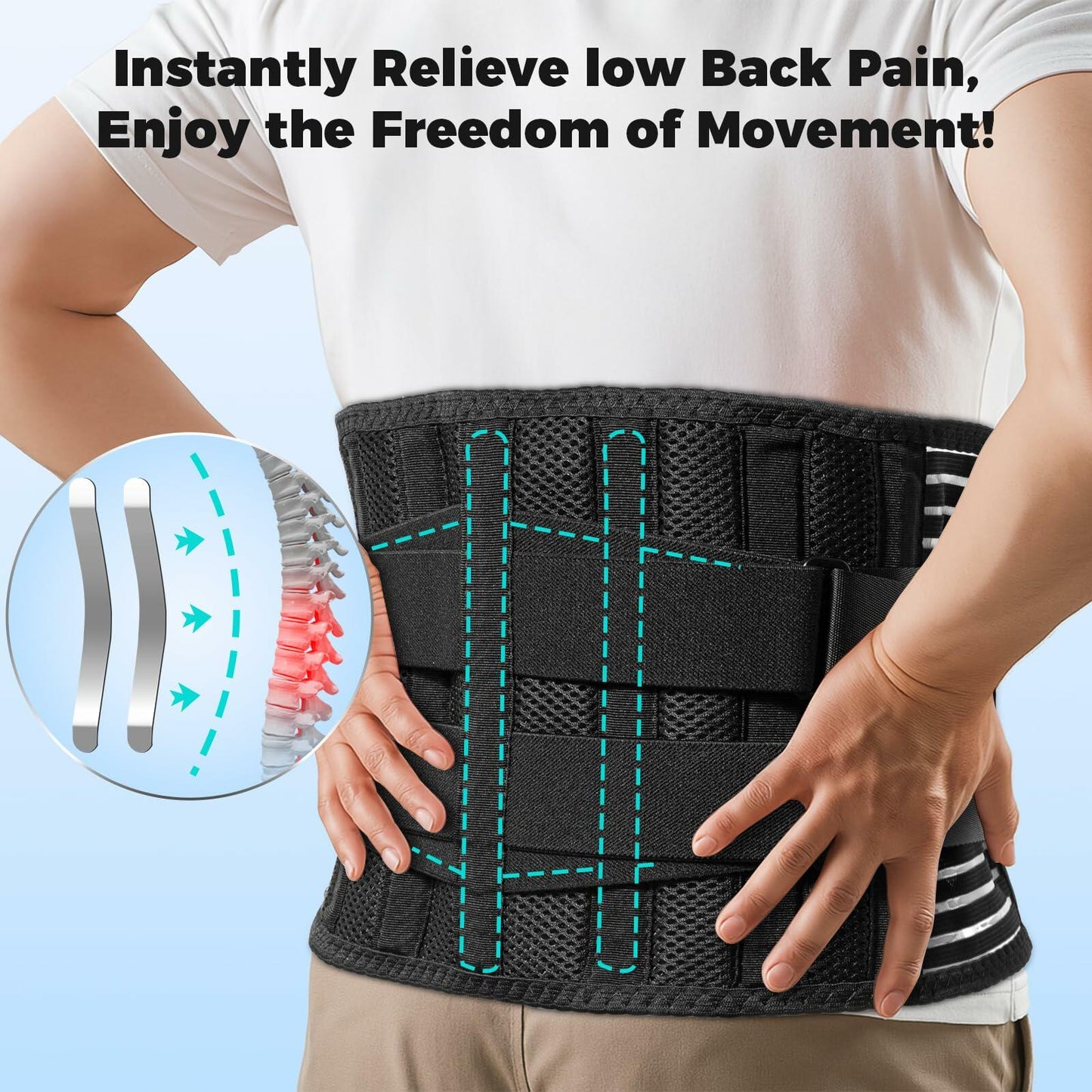 Ebullient Assimilate Adjustable Lumbar Back Brace Black/Silver Size S