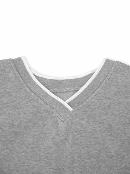Hilinker Womens V Neck Oversized Sweatshirt Long Sleeve Grey Size S