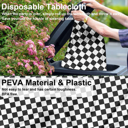 CINSOEN 4 Pack Black White Checkered Plastic Tablecloth 54x108in Rectangle