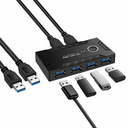 USB 3.0 KVM Switch 2 Computers Share 4 USB Devices One-Button + 2 USB Cables