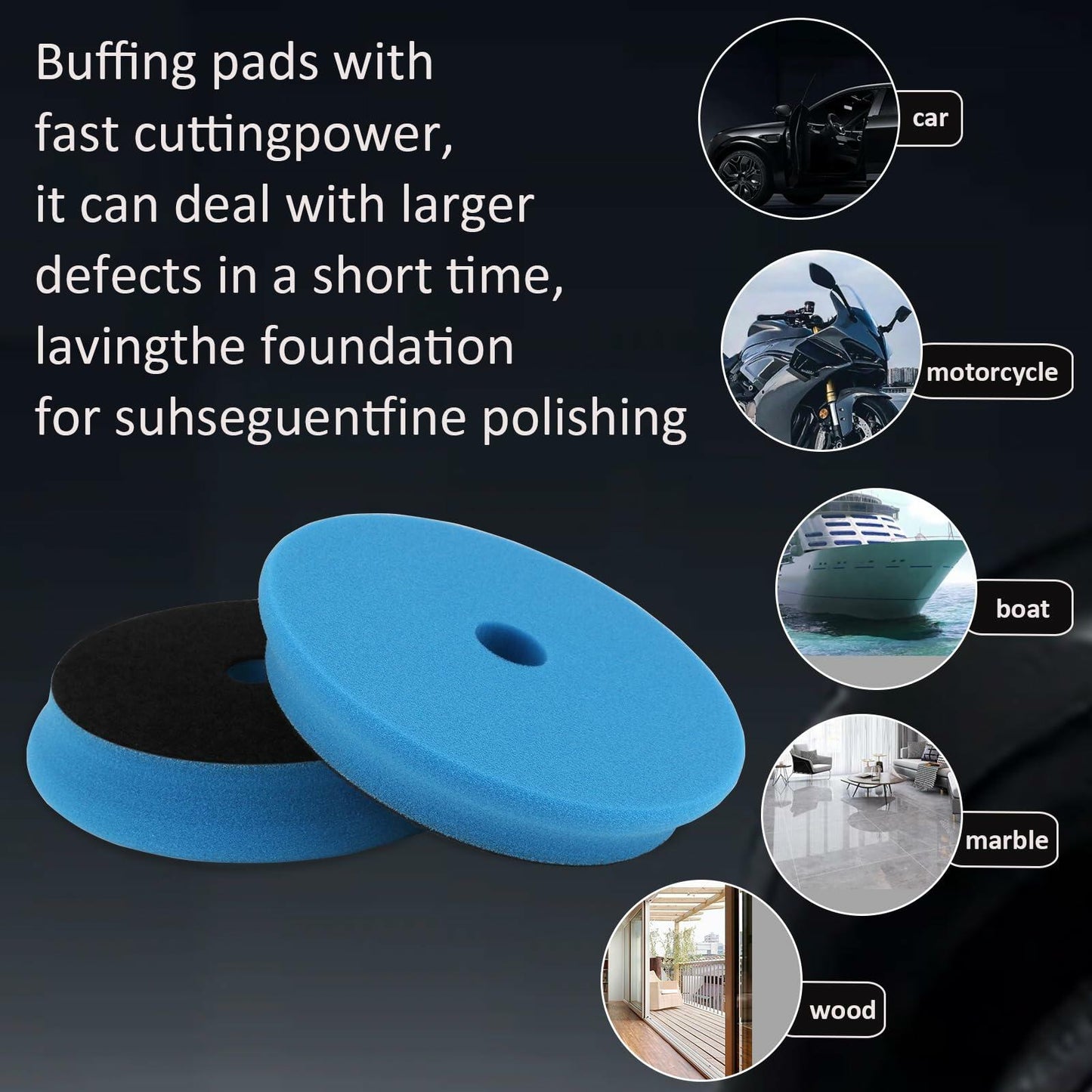 GGTE Light Cut Polishing Pad 6" Face 5" Backing 2Pcs Blue 2-Pack