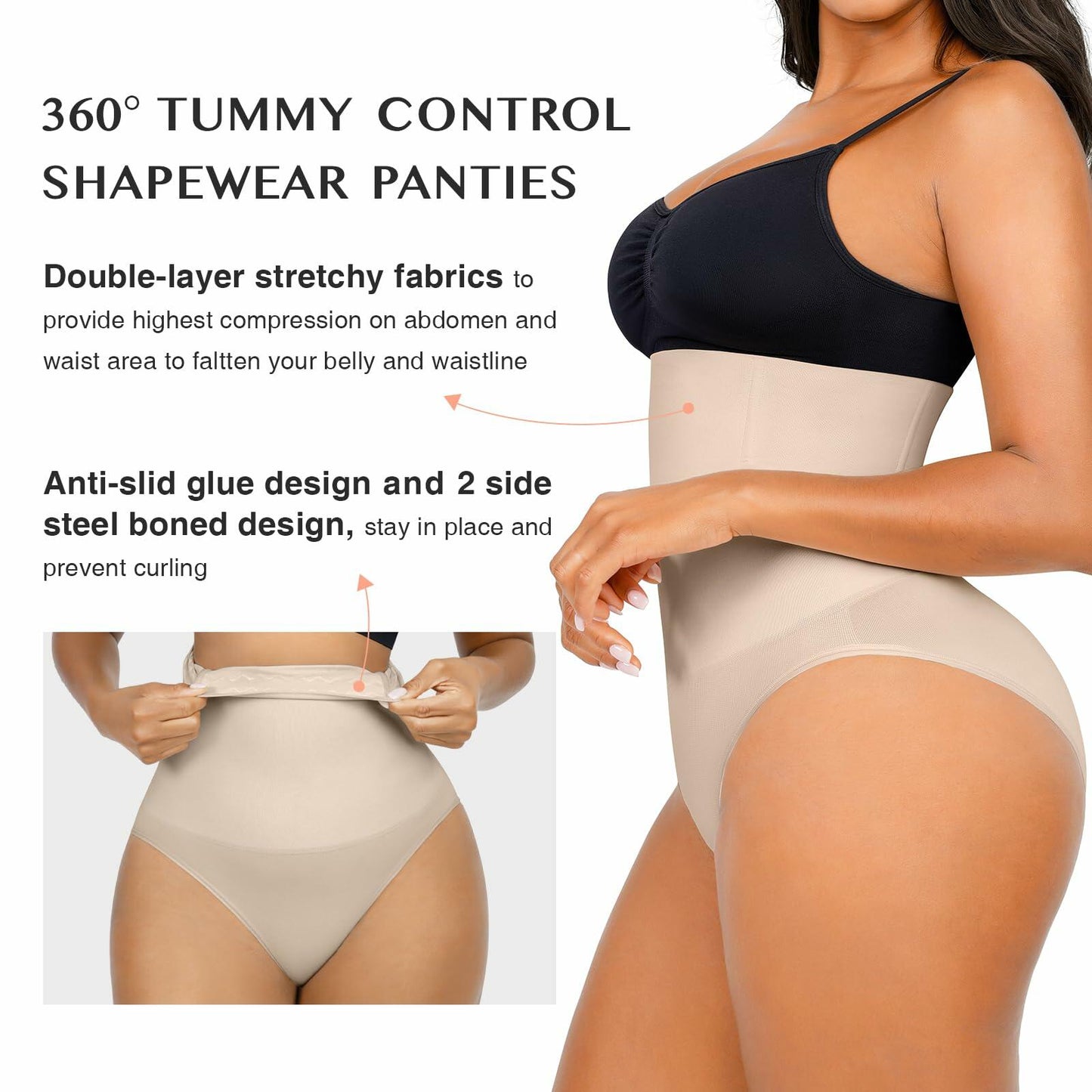 FeelinGirl High Waisted Tummy Control Seamless Body Shaper Skin Size M/L