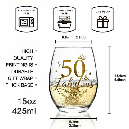 Vagafilla Stemless Wine Glass 15oz Glitter Gold Birthday Gift Transparent