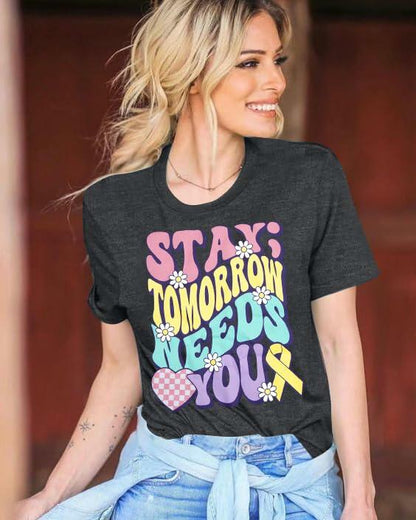 FAYALEQ Suicide Awareness Women Shirt Dark Grey Letter Print Size L