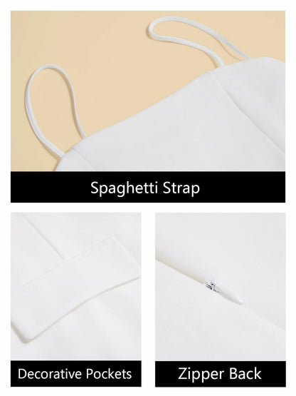 Wenrine Womens Mini Dress Spaghetti Strap Sleeveless Slim Fit White XL