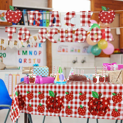 Zhehao 195 Pc Back to School Party Tableware Set Apple Red White Green