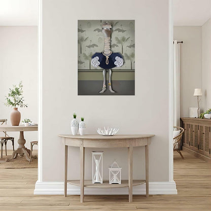 TRMSEJK Ostrich Pearl Animal Poster Wall Art Canvas 16x24in Green Unframed