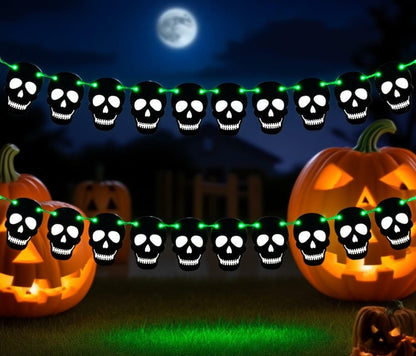 RadiantFlux Glowing Halloween Skull Flag 10Ft Green Felt Skull Banner