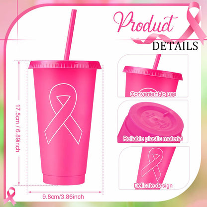Bokon 24oz Breast Cancer Awareness Pink Tumblers with Straws 12 Pack