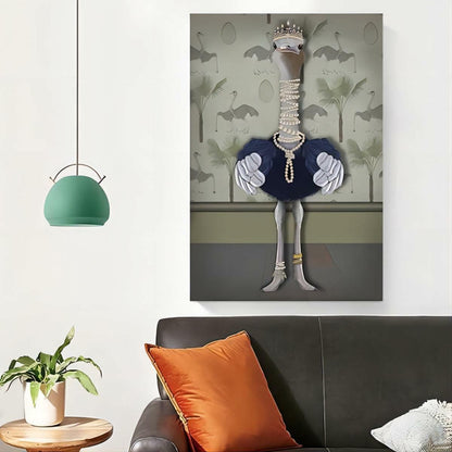 TRMSEJK Ostrich Pearl Animal Poster Wall Art Canvas 16x24in Green Unframed
