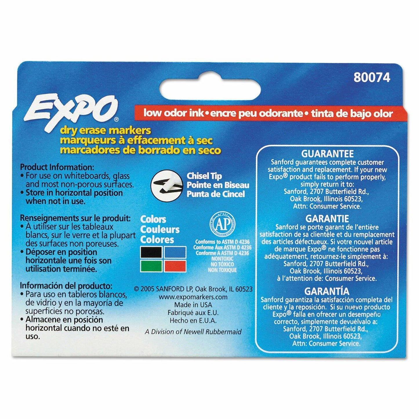 EXPO Low Odor Dry Erase Markers Chisel Tip Basic Assorted 4 pk