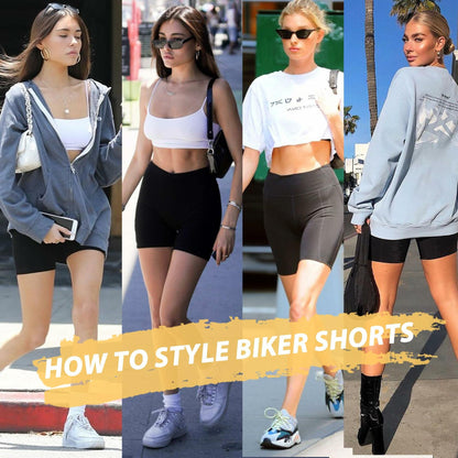 FULLSOFT Women's Biker Shorts with Pockets High Waist Tummy Control Khaki Size S