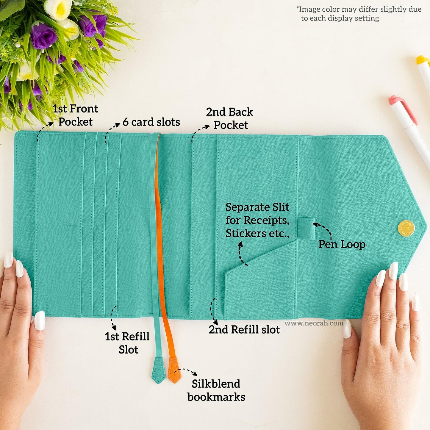 NEORAH B6 Notebook Sleeve Teal Faux Leather Dotgrid Journal Penloop Card Slots