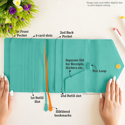 NEORAH B6 Notebook Sleeve Teal Faux Leather Dotgrid Journal Penloop Card Slots