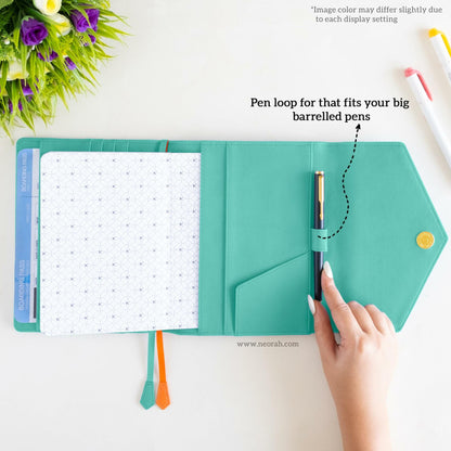 NEORAH B6 Notebook Sleeve Teal Faux Leather Dotgrid Journal Penloop Card Slots