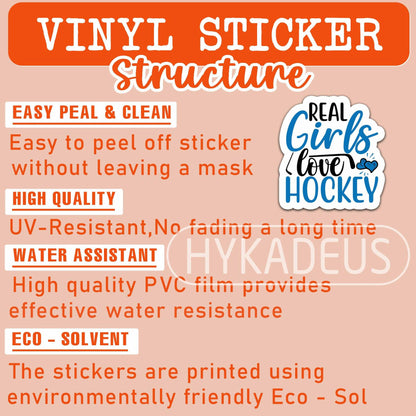 HYKADEUS Real Girls Love Hockey Sticker Decals Waterproof Vinyl 3x2.8 3Pcs