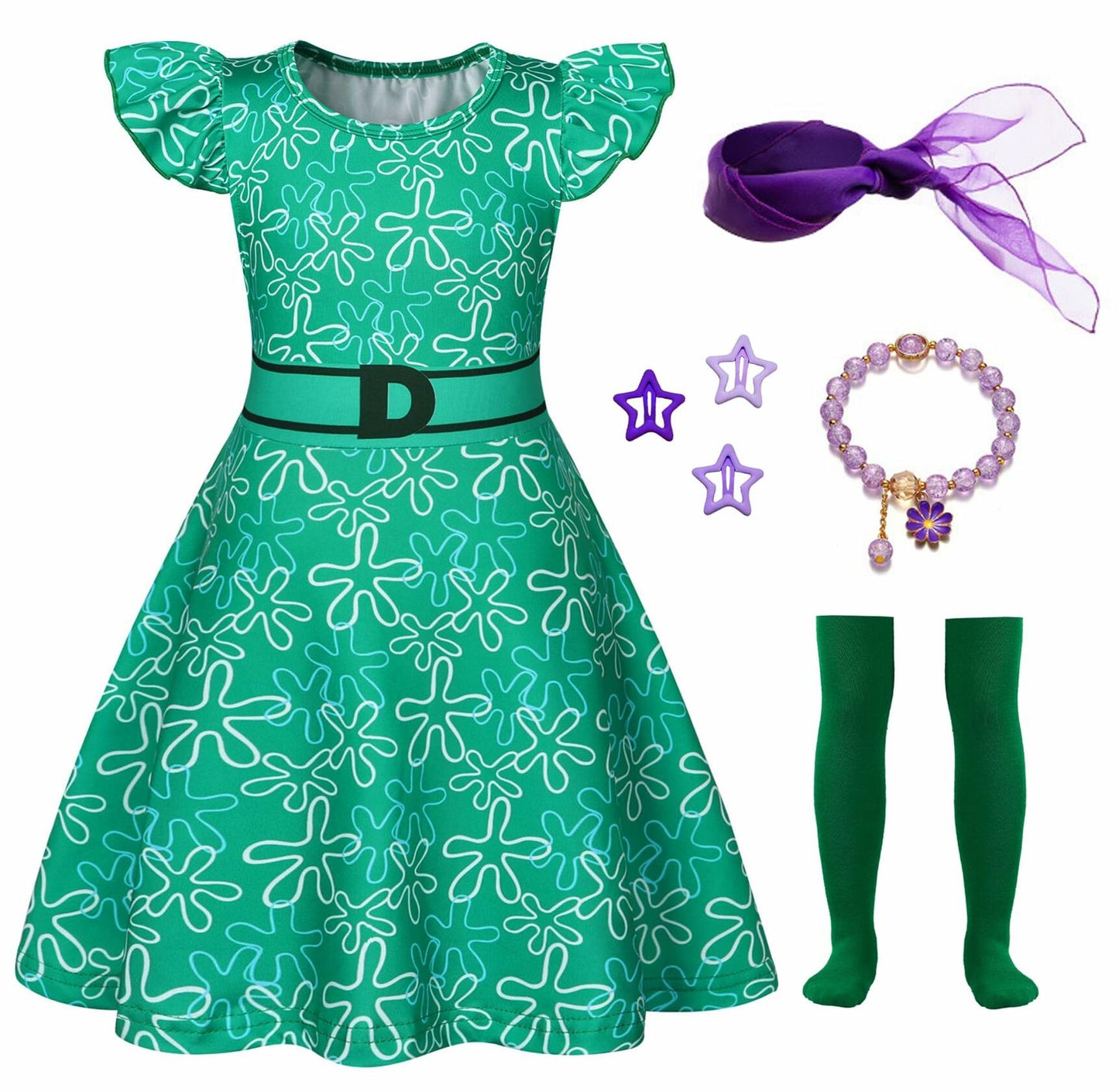 Akokvlar Girls Halloween Disgust Joy Costume Dress Green Size 9-10 Years