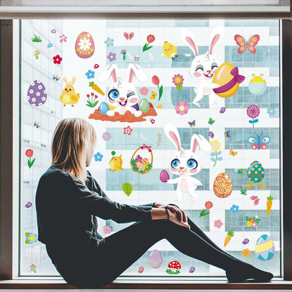 AOWDIAO Easter Window Clings 12 Sheets 366 Pcs Reusable 12x9 Inch Colorful