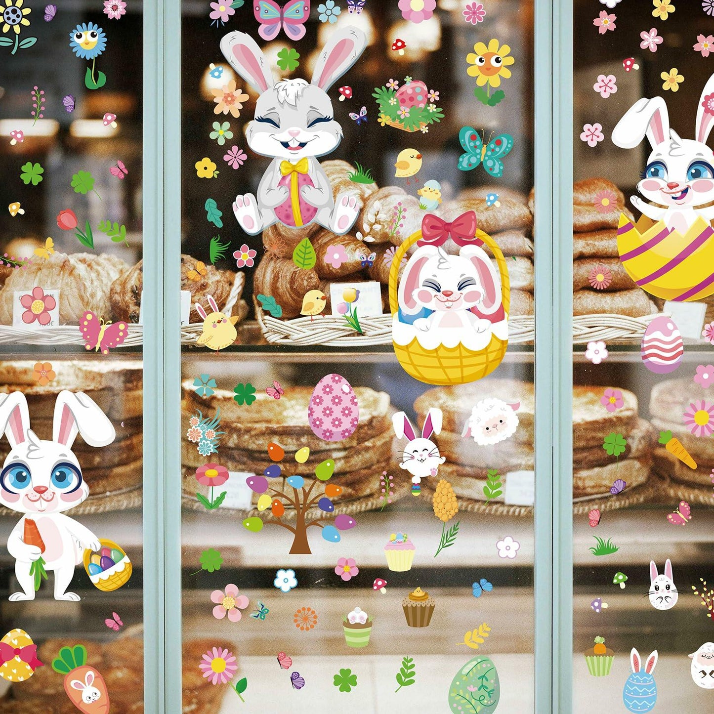 AOWDIAO Easter Window Clings 12 Sheets 366 Pcs Reusable 12x9 Inch Colorful