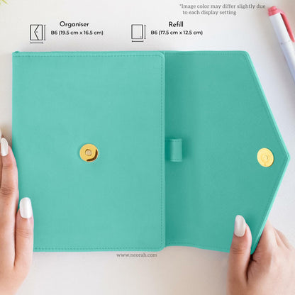 NEORAH B6 Notebook Sleeve Teal Faux Leather Dotgrid Journal Penloop Card Slots