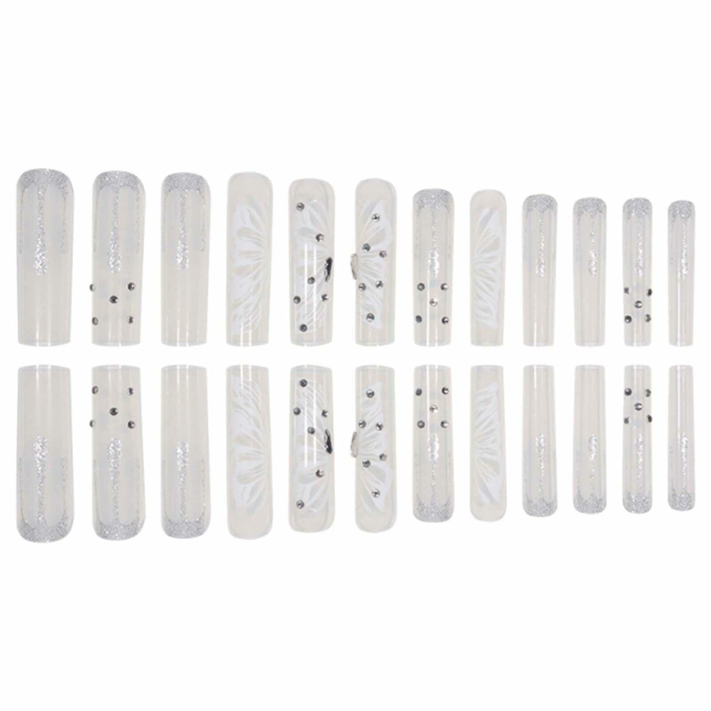 Gifiky Long Square Press-On Nails 24Pcs Gray Glitter Marble Fake Nails Women