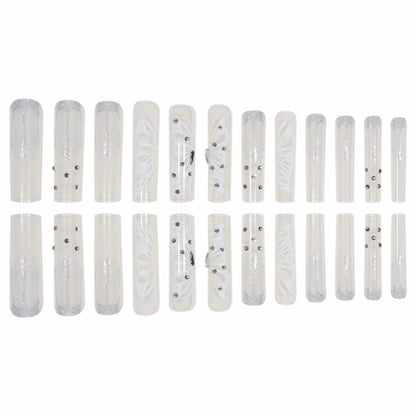 Gifiky Long Square Press-On Nails 24Pcs Gray Glitter Marble Fake Nails Women