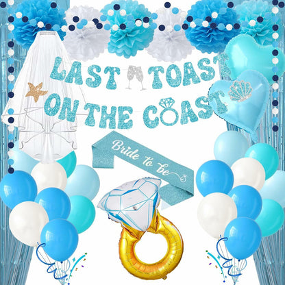 Nyvrexo Last Toast on The Coast Bachelorette Decorations Blue White Paper
