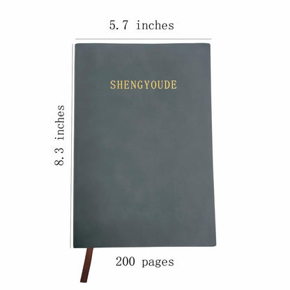 shengyoude Business A5 PU Leather Notebook 8mm Grid 200 Pages Black